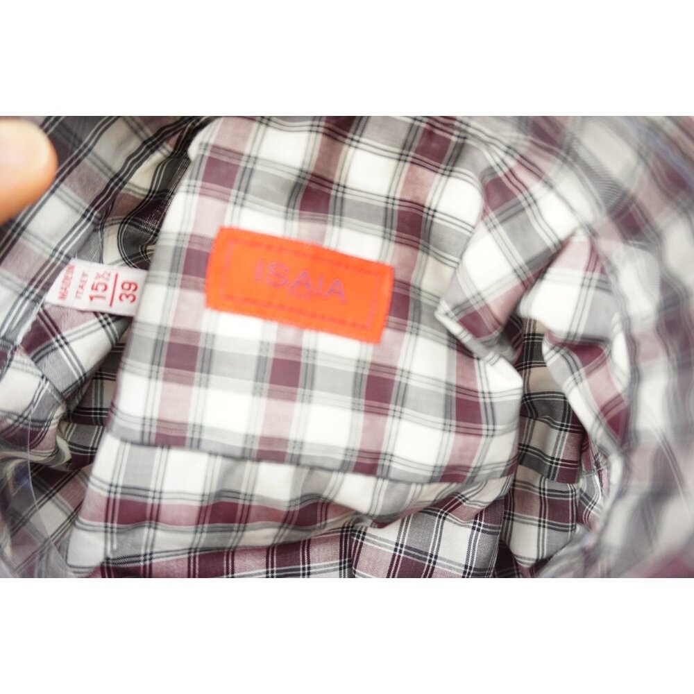 Isaia Merlot Red White Black  Plaid Long Sleeve Cotton Dress Shirt 15.5/39 NEW - Picture 4 of 6